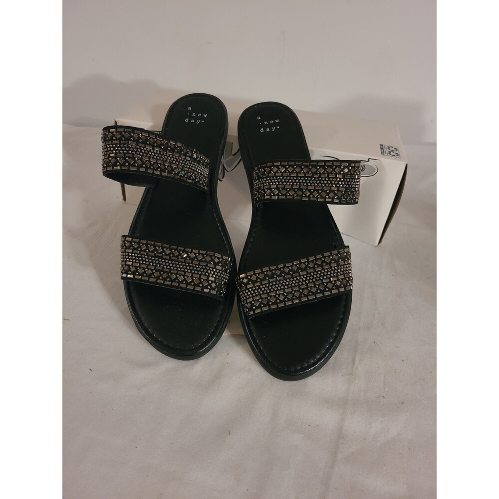 A New Day Womens Kersha Beaded Double Strap Sandal Black Size 8.5